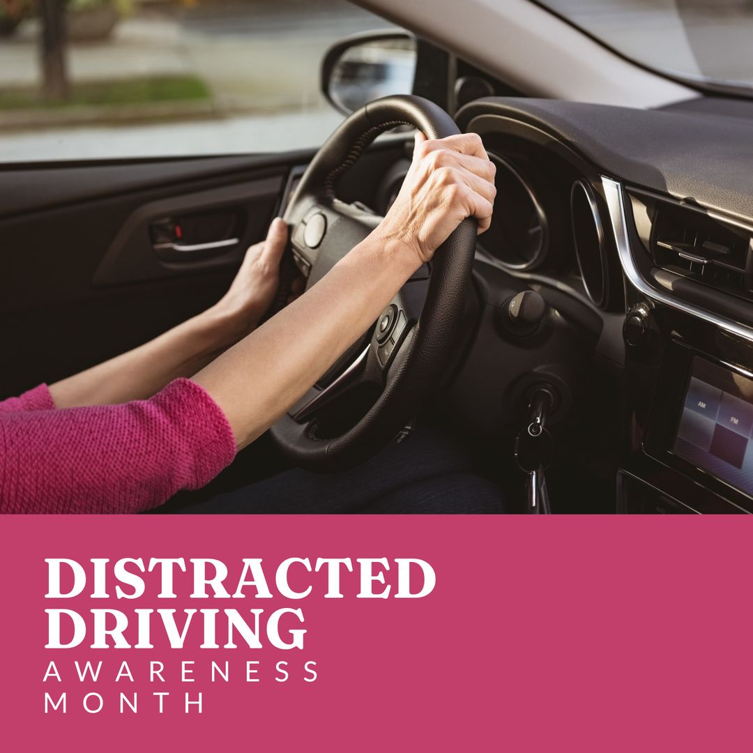 Distracted Driving Awareness Month Text with Woman Driving - Download Free Stock Templates Pikwizard.com