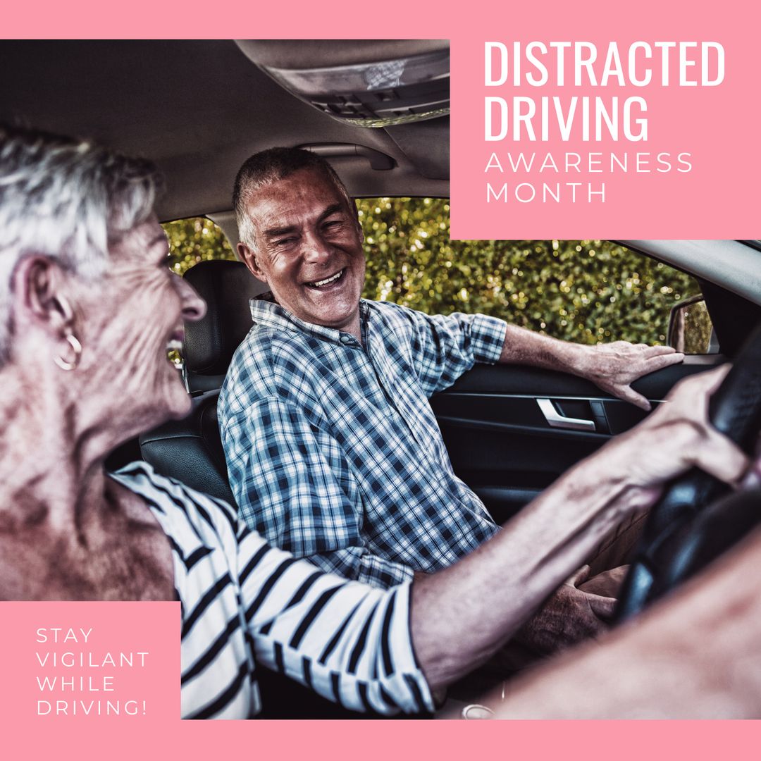 Senior Couple Promoting Distracted Driving Awareness Month in Car - Download Free Stock Templates Pikwizard.com