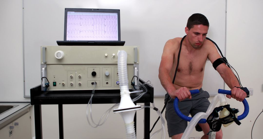 Man Undergoing Health Tests with Advanced Equipment