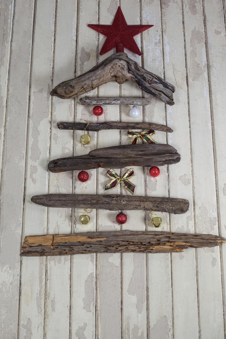 Rustic Wooden Christmas Tree with Decorations - Free Images, Stock Photos and Pictures on Pikwizard.com