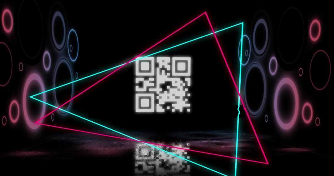 Glowing QR Code with Neon Geometric Shapes in Digital Space