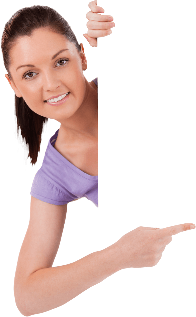 Smiling Woman Presenting Blank Transparent Space