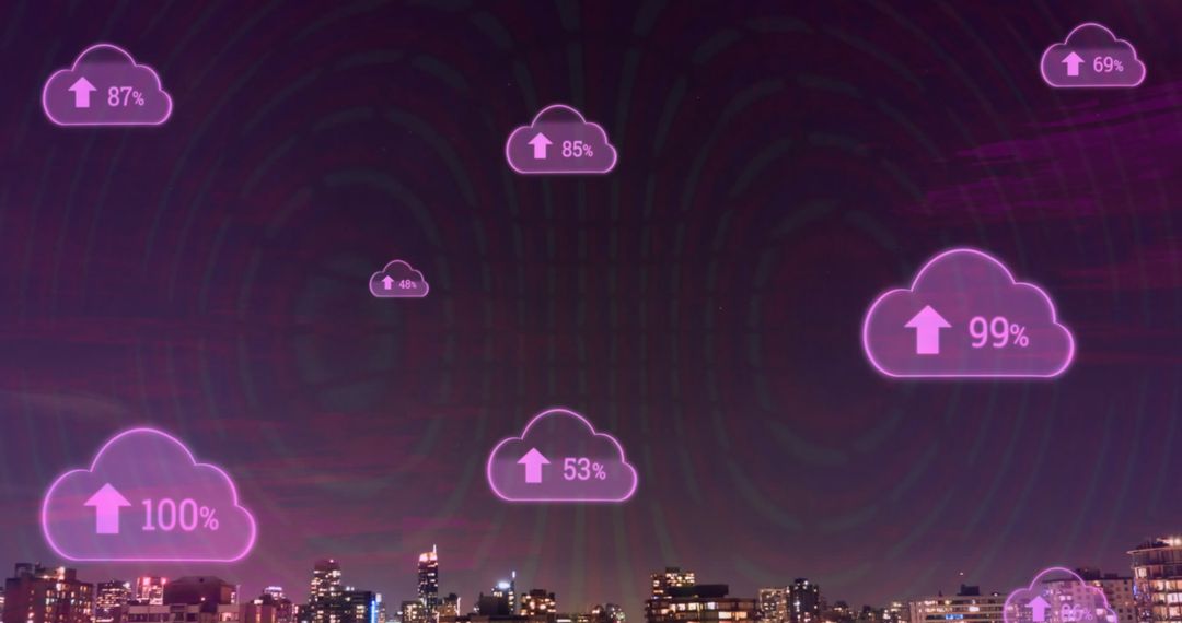 Digital Cloud Integration Over City Skyline
