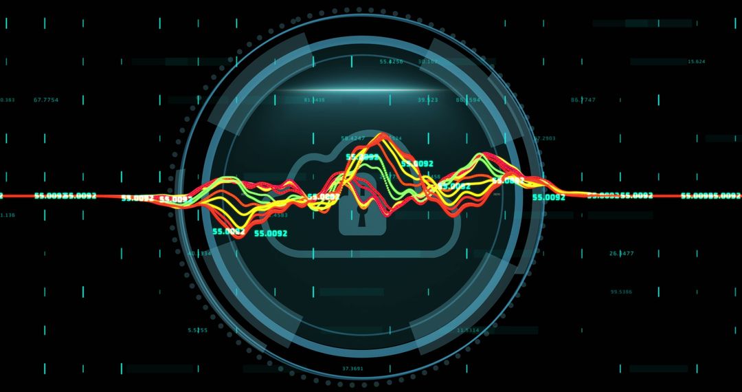 Padlock with Cloud and Scope Overlay on Data Stream