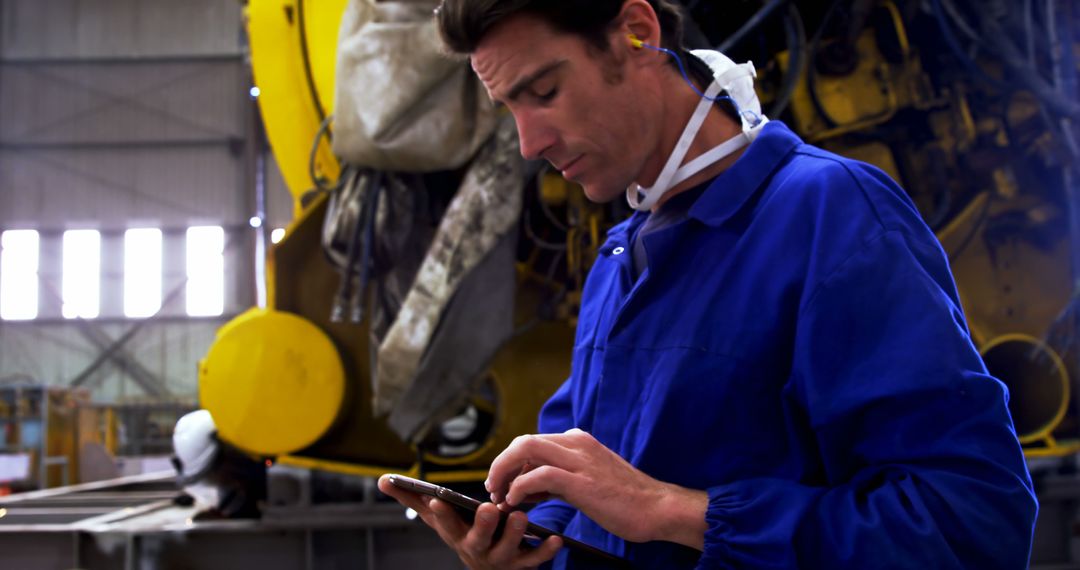 Industrial Worker Using Digital Tablet in Manufacturing Plant - Free Images, Stock Photos and Pictures on Pikwizard.com