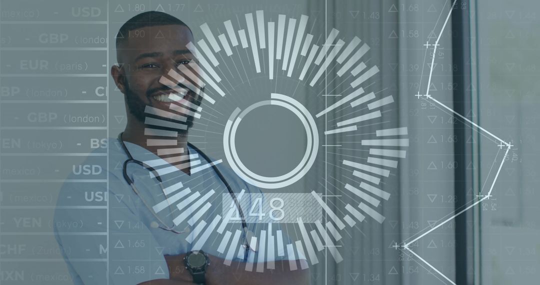 Futuristic Medical Professional with Holographic Data Display