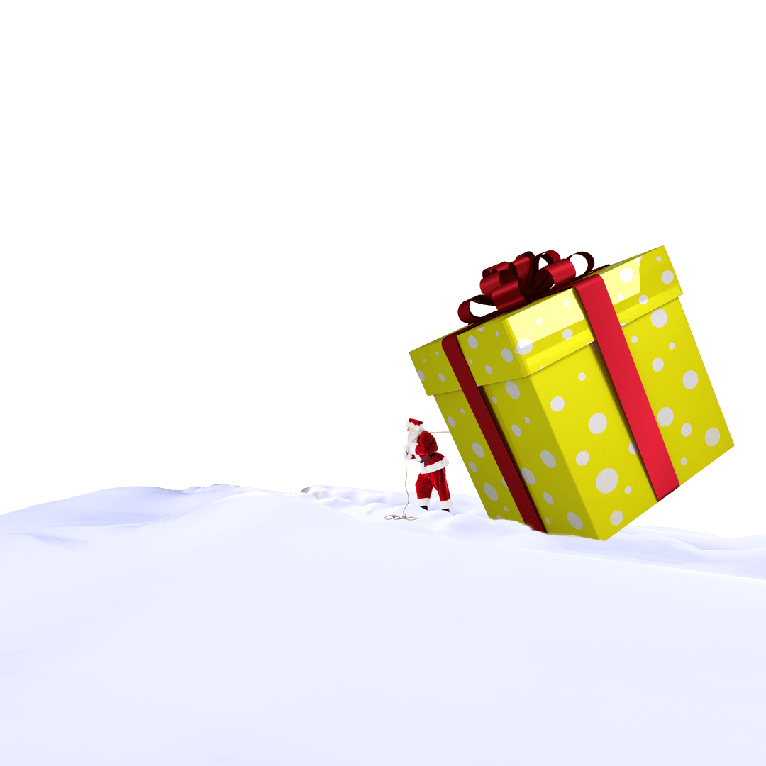 Santa Claus Holding Giant Gift on Transparent Background