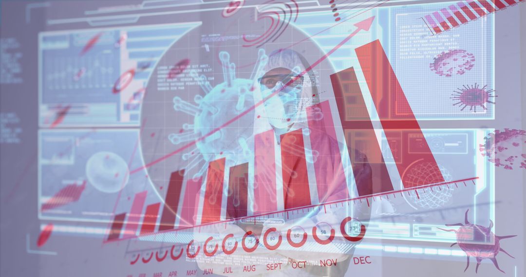 Scientist Analyzing COVID-19 Data on High-Tech Screen