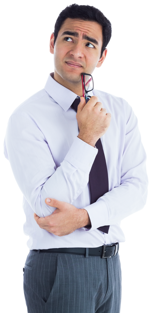 Pensive Asian Businessman Holding Glasses on Transparent Background - Download Free Stock Images Pikwizard.com