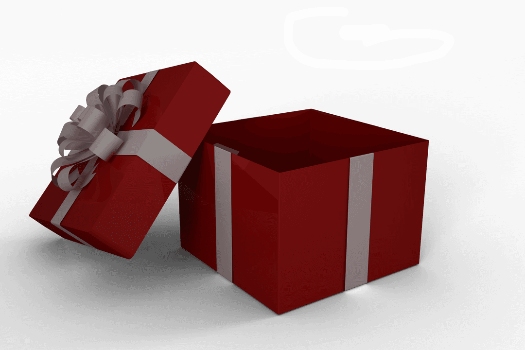 Transparent Red Gift Box with Open Lid and White Ribbon