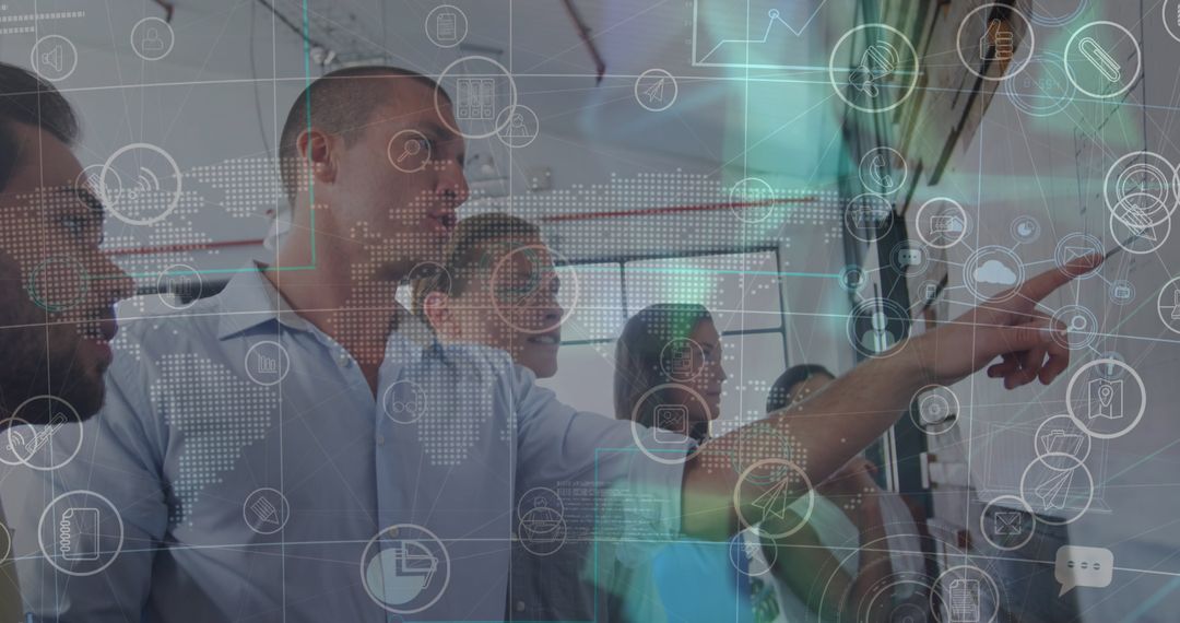 Innovative Business Team Analyzing Digital Data Overlay