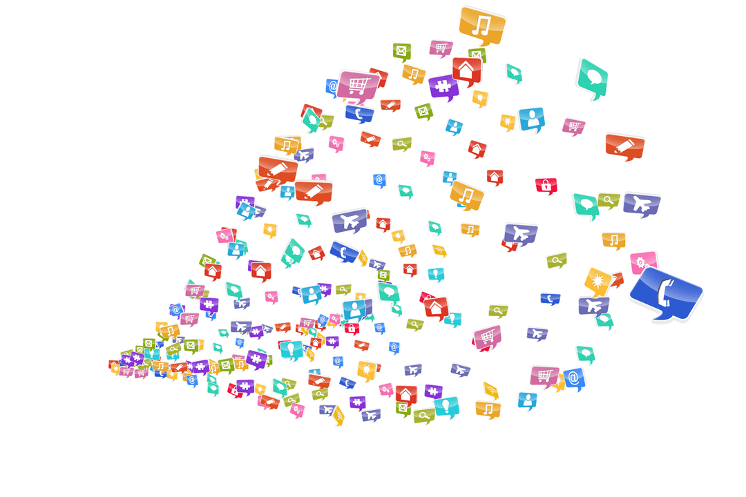 Multicolor Digital Icons Flowing on Transparent Background