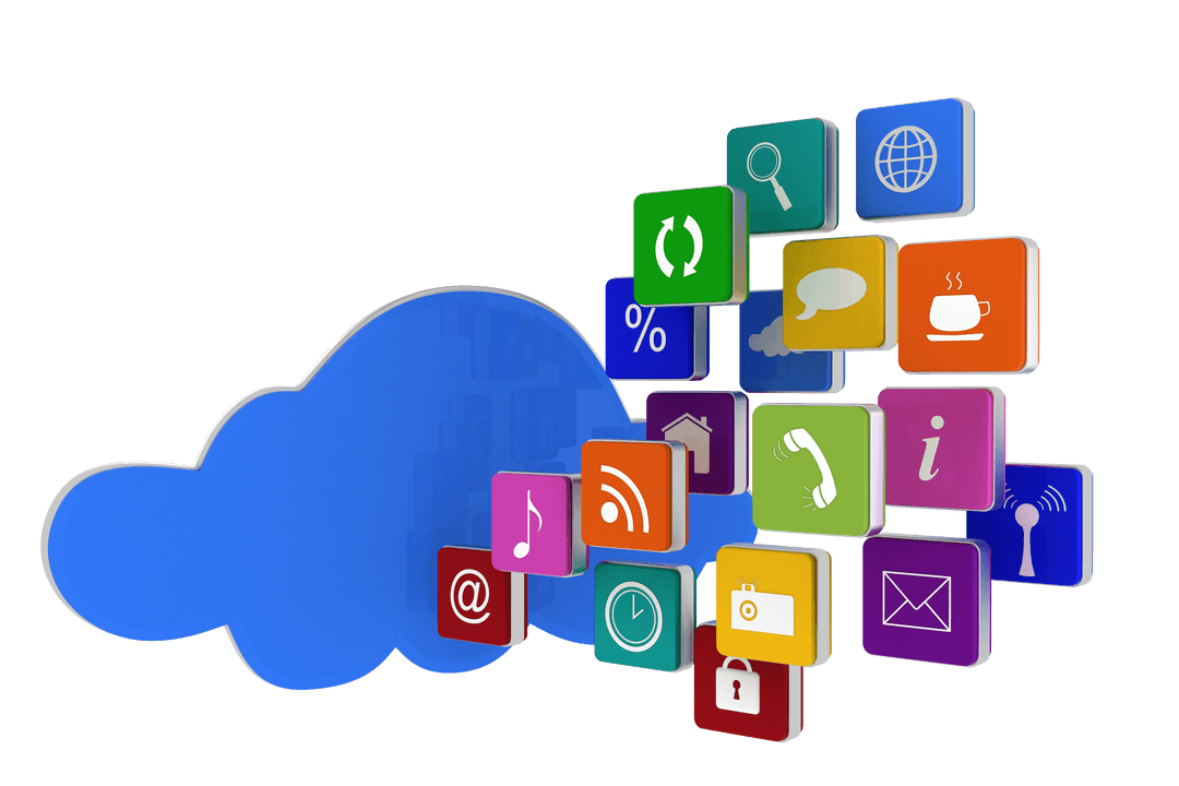 Transparent Cloud with Colorful 3D Communication Icons