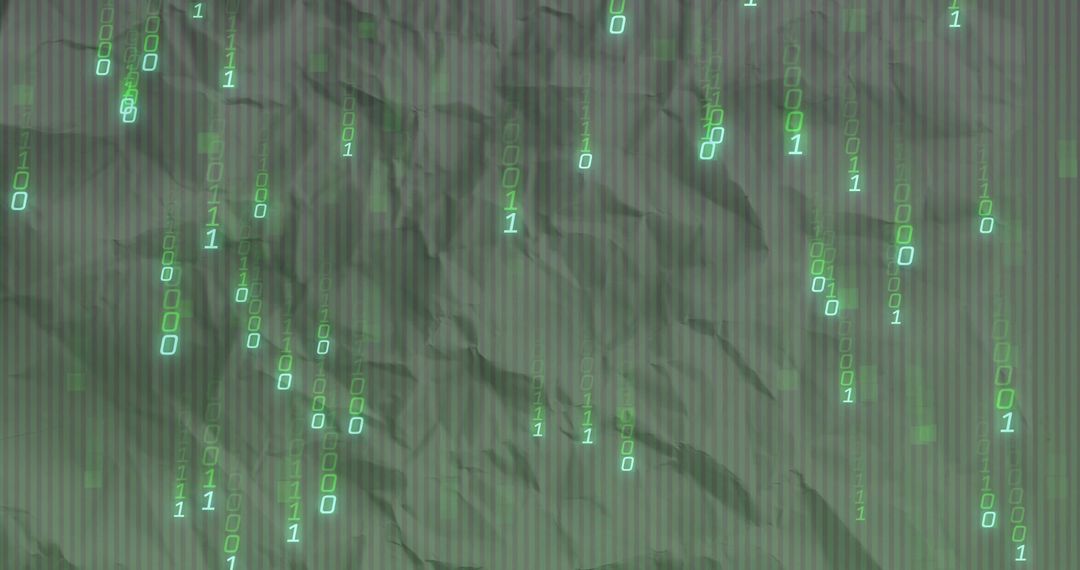 Streaming Neon Green Binary Rain Cascading Over Grungy Digital Matrix Background