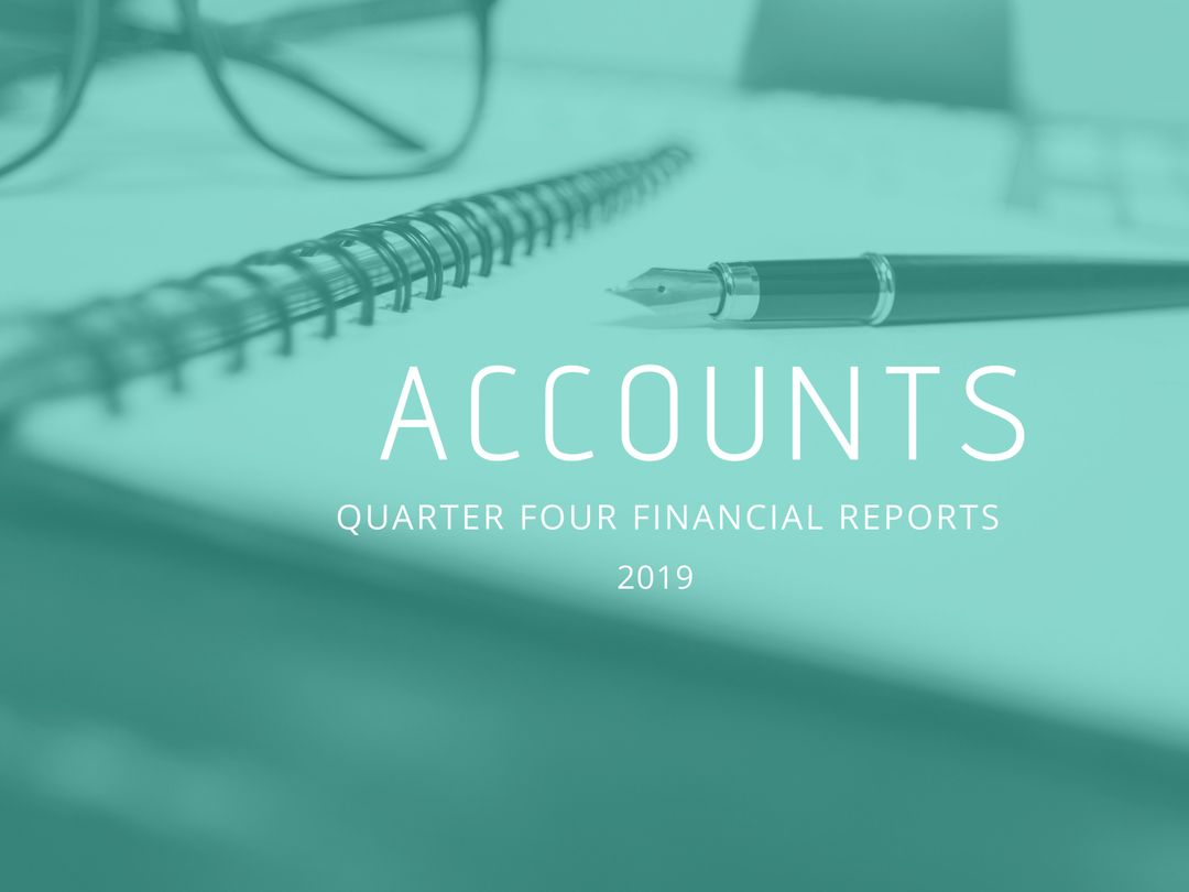 Financial report presentation template with pen and notebook