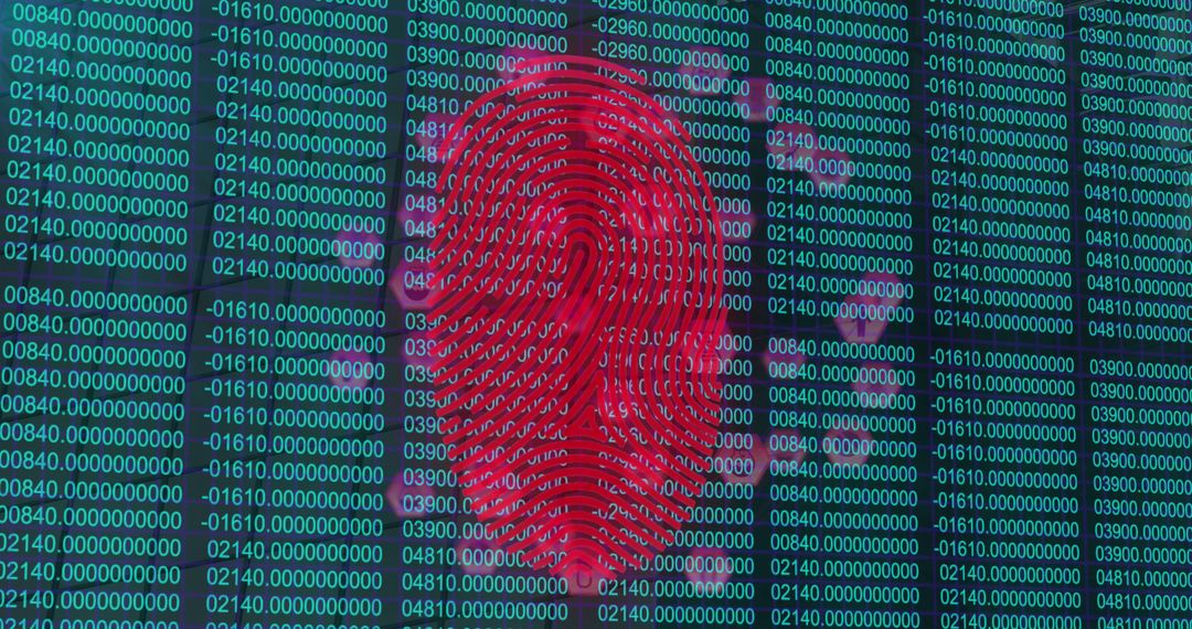 Fingerprint with Digital Data and Interface Icons Overlay