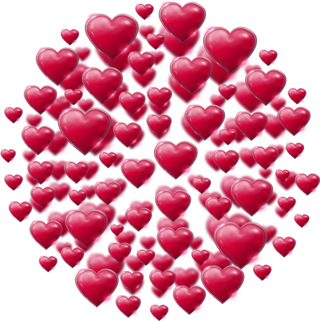 Red Heart Explosion Circular Pattern Transparent Background