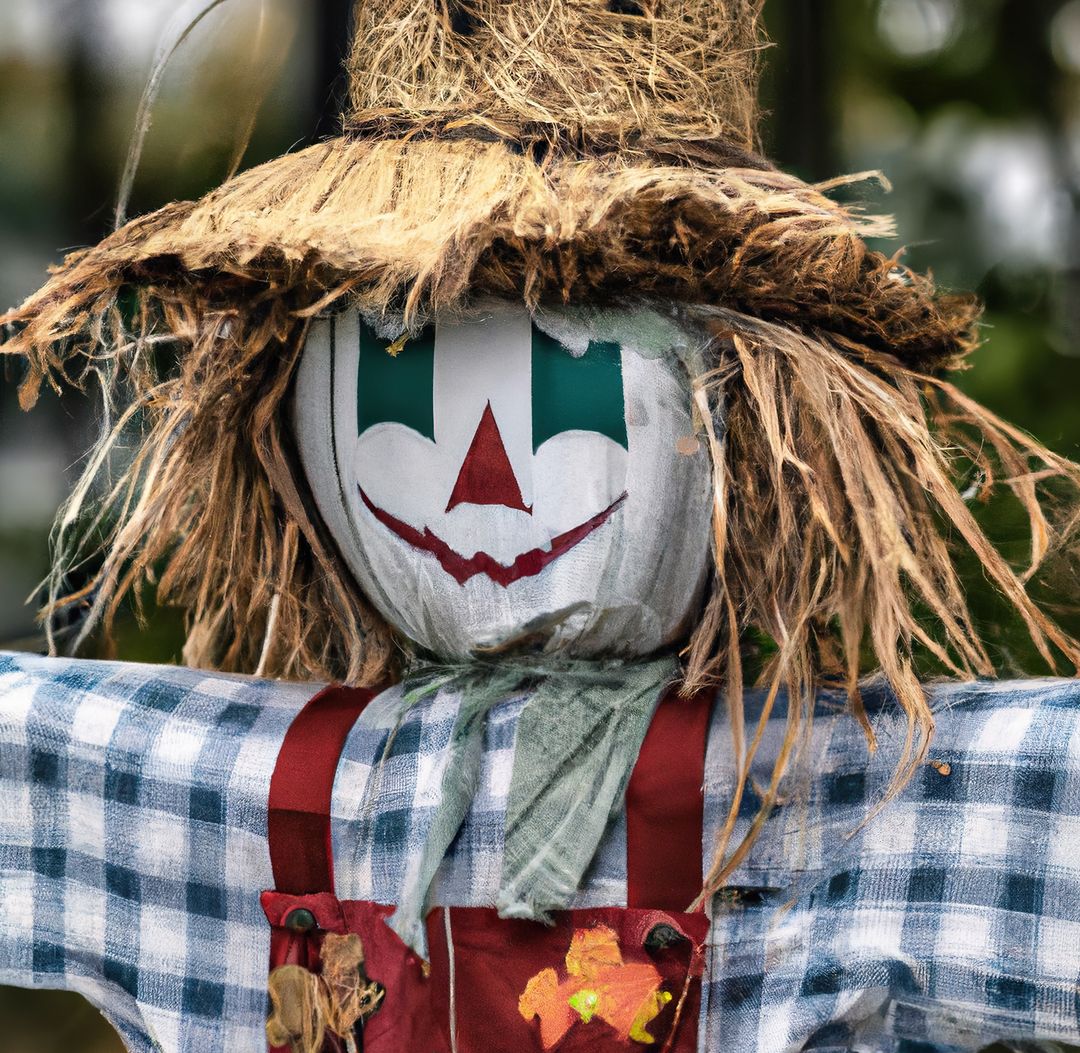 Close up of straw scarecrow with hat over blurred background - Free Images, Stock Photos and Pictures on Pikwizard.com