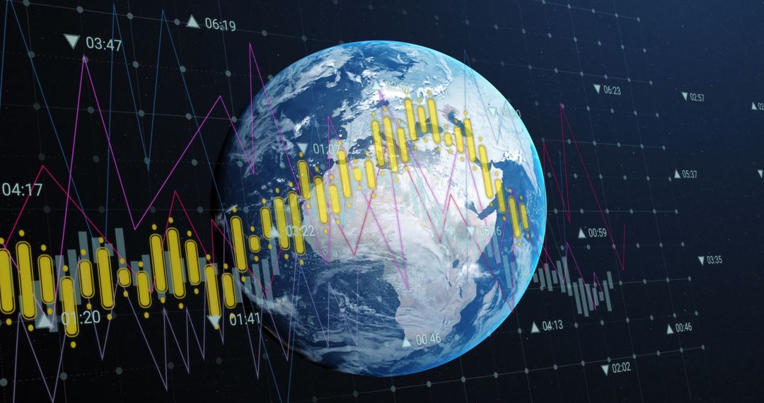 3D Globe with Financial Data Visualization on Digital Grid