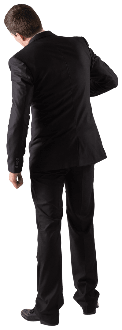 Rear View Businessman Pointing Isolated on Transparent