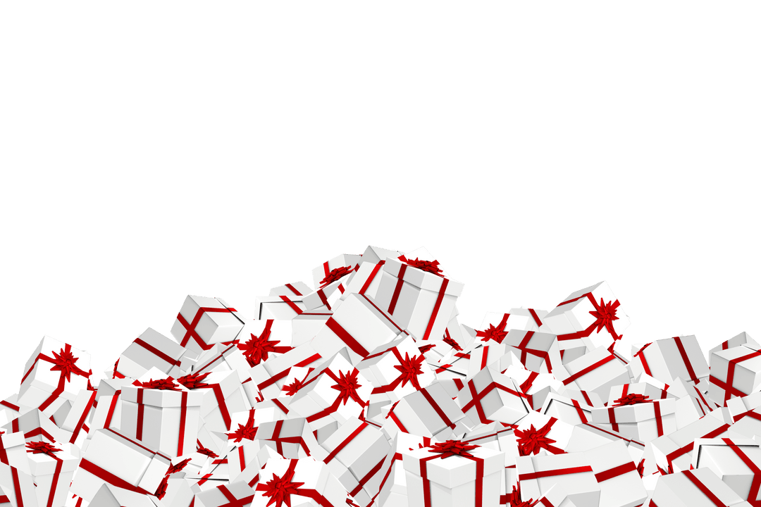 Heap of Festive White and Red Gifts on Transparent Background