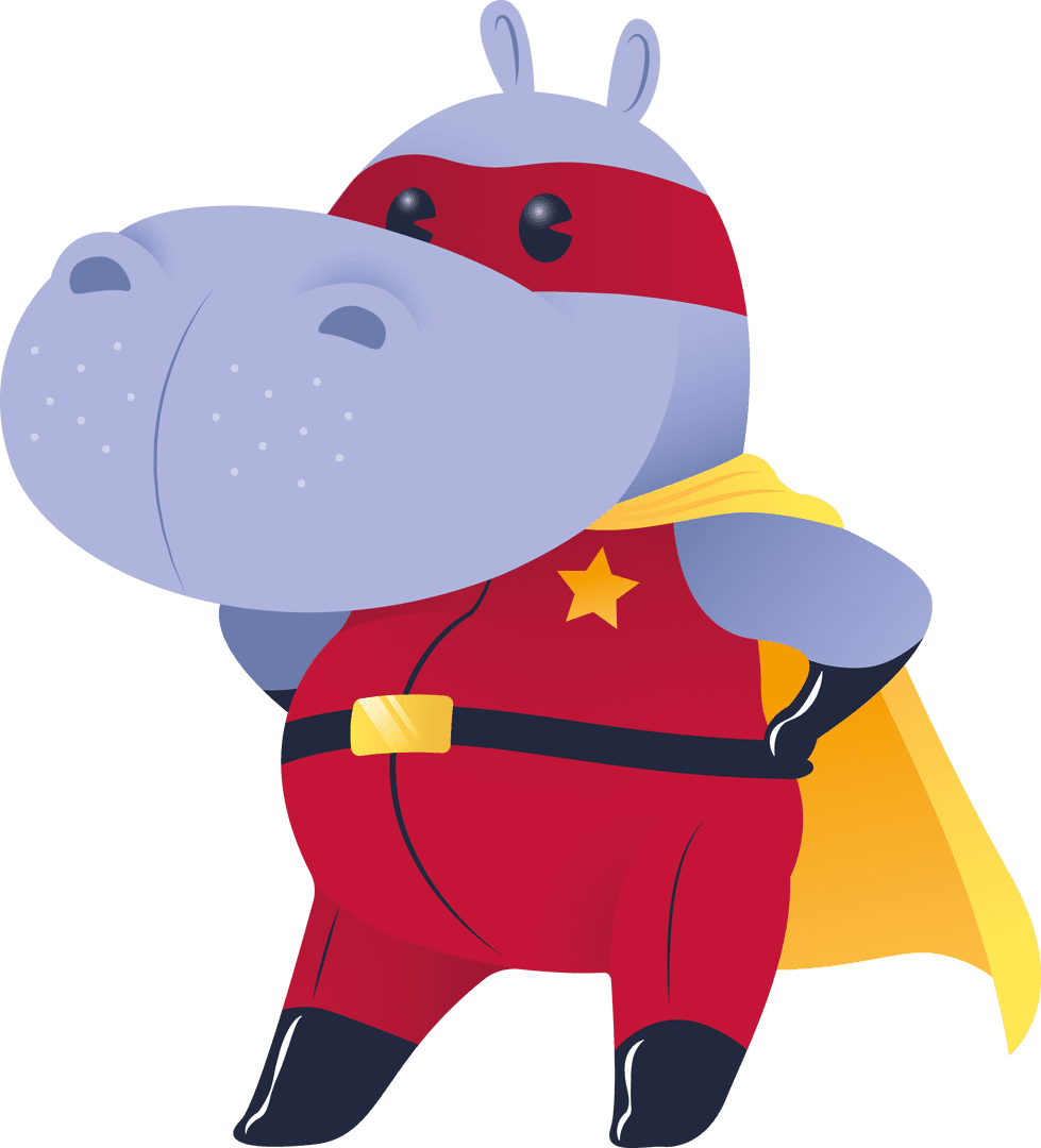 Superhero Hippo Vector Illustration on Transparent Background