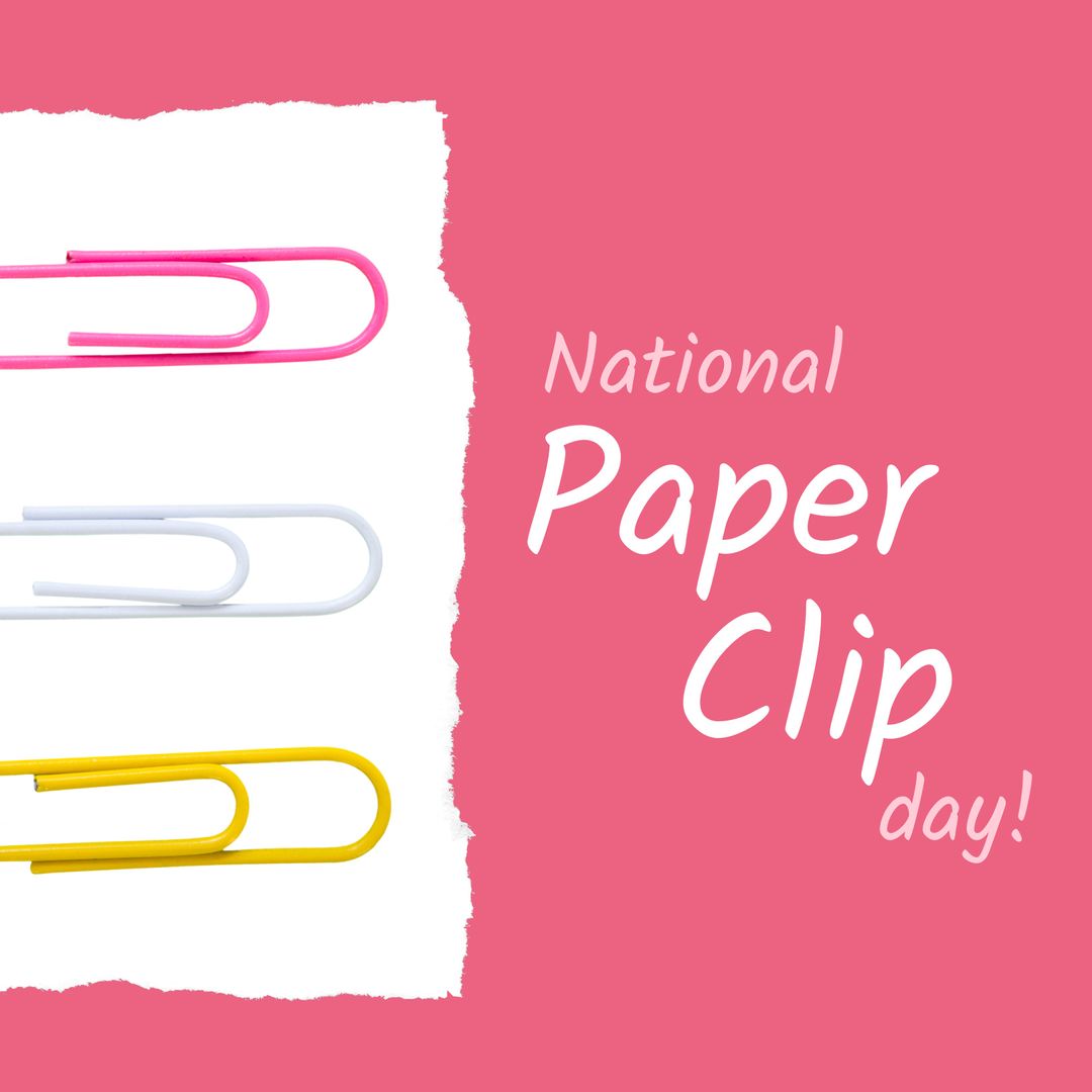 Colorful Paperclips in Row on Pink Background for National Paperclip Day