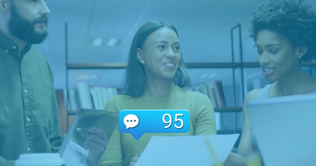 Modern Office Collaboration with Digital Communication Bubble