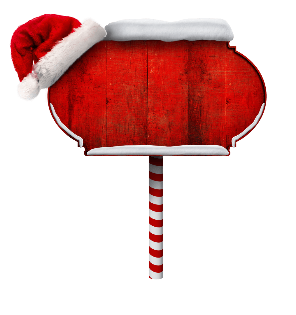 Festive Signpost with Santa Hat on Transparent Background