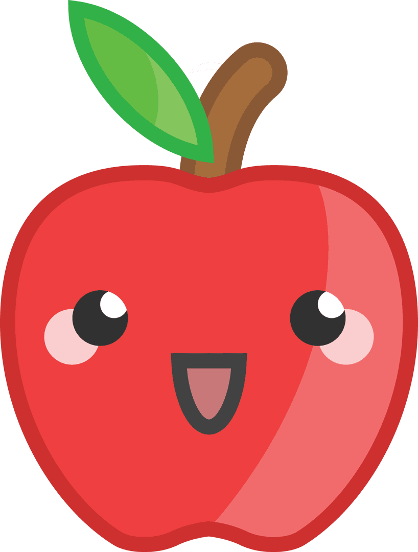 Cute Animated Red Apple With Happy Face on Transparent Background