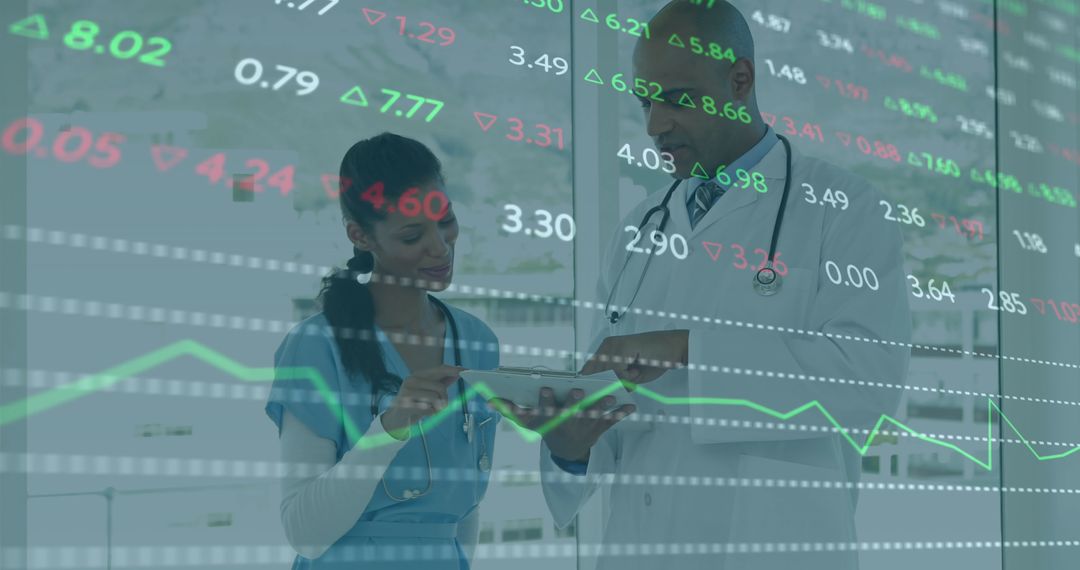 Doctors Analyzing Financial Data in Hospital Environment