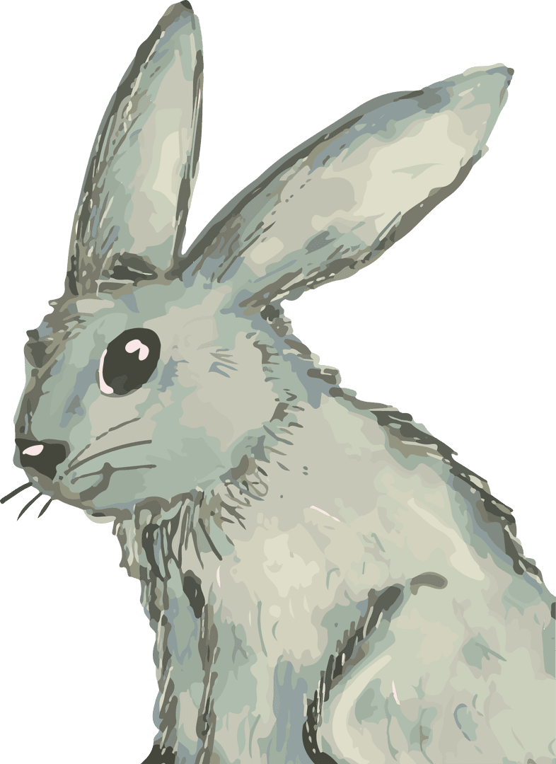 Stylized Rabbit Illustration with Detailed Fur Texture on Transparent Background