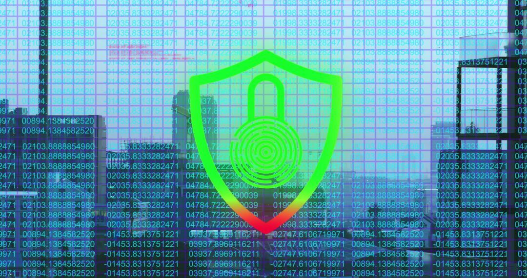 Digital Security Lock and Shield Over Urban Cityscape