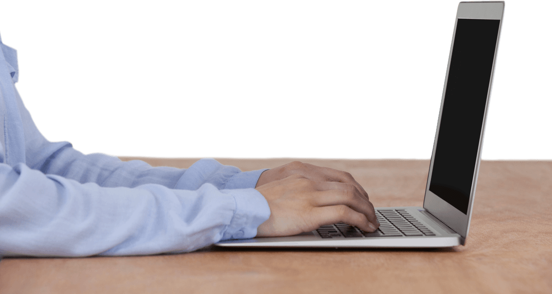 Transparent Desk Scene with Businesswoman Using Laptop
