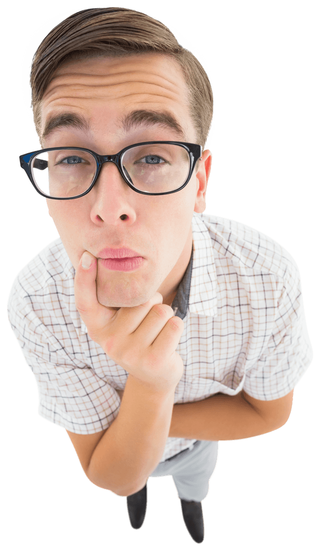 Geeky Hipster Thinking with Transparent Background