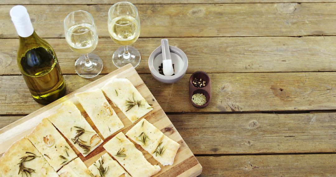 Rustic Flatbread with White Wine on Wooden Table - Free Images, Stock Photos and Pictures on Pikwizard.com