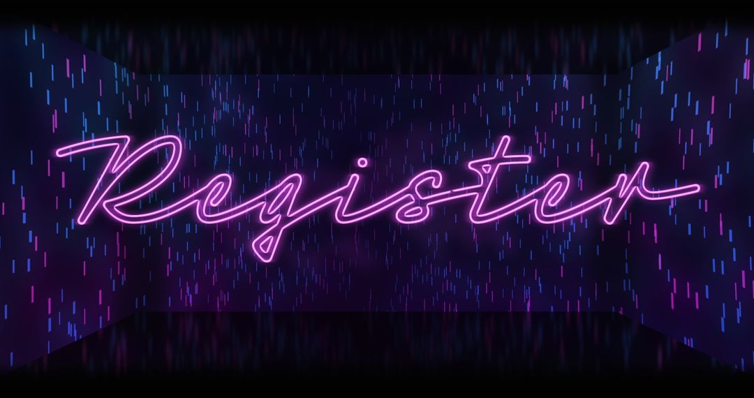 Retro Neon Register Sign with Futuristic Light Background