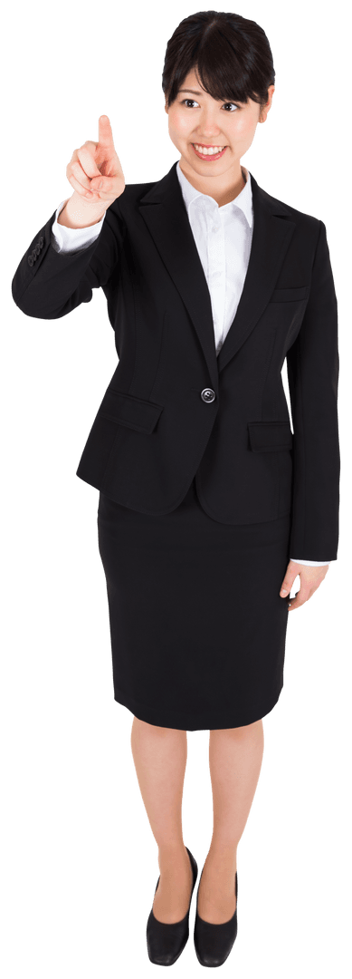 Smiling Asian Businesswoman Pointing with Confidence on Transparent Background
