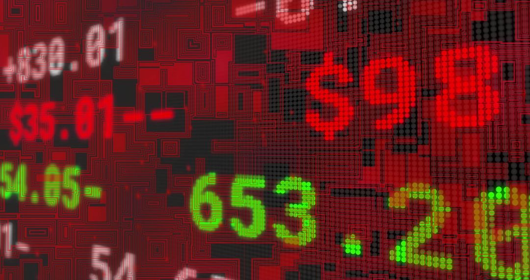 Digital Financial Data Display on Circuit Board Pattern