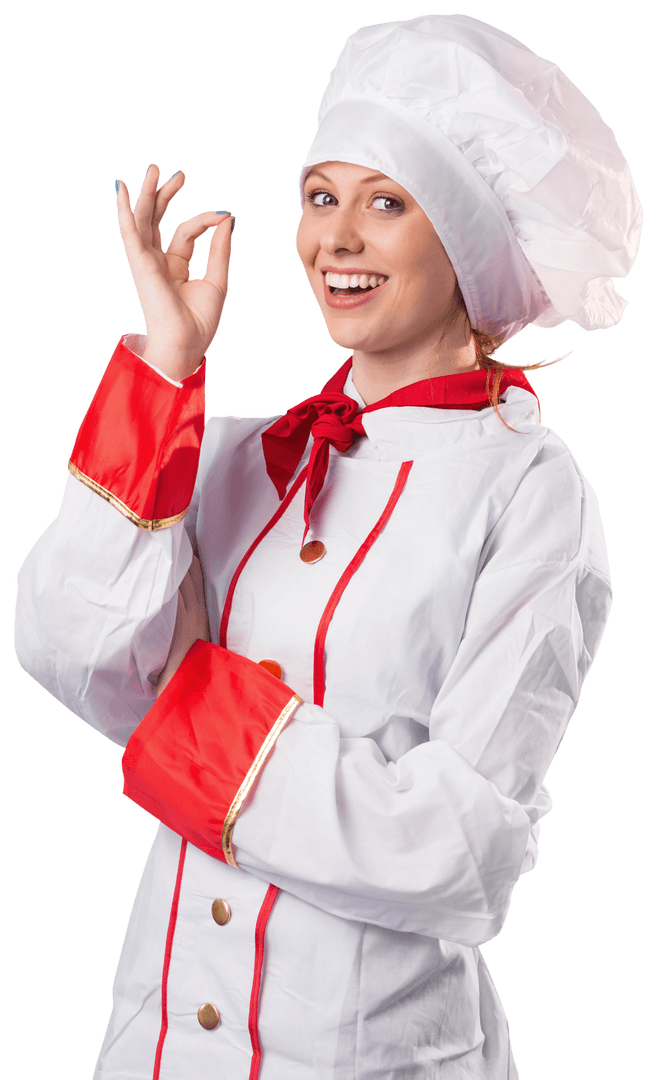 Cheerful Female Chef in Crisp Uniform on Transparent Background
