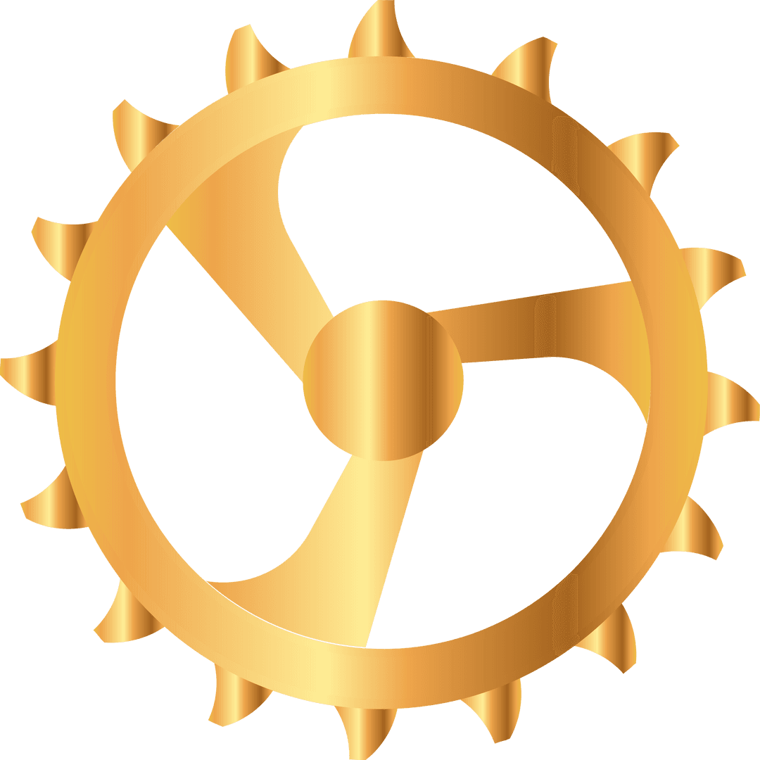 Golden Gear on Transparent Background with Triangular Teeth