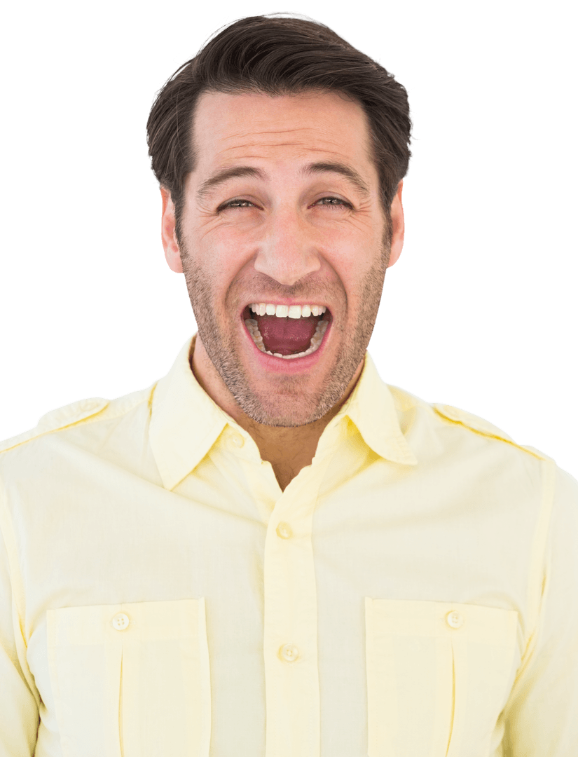 Happy Caucasian Man Laughing on Transparent Background