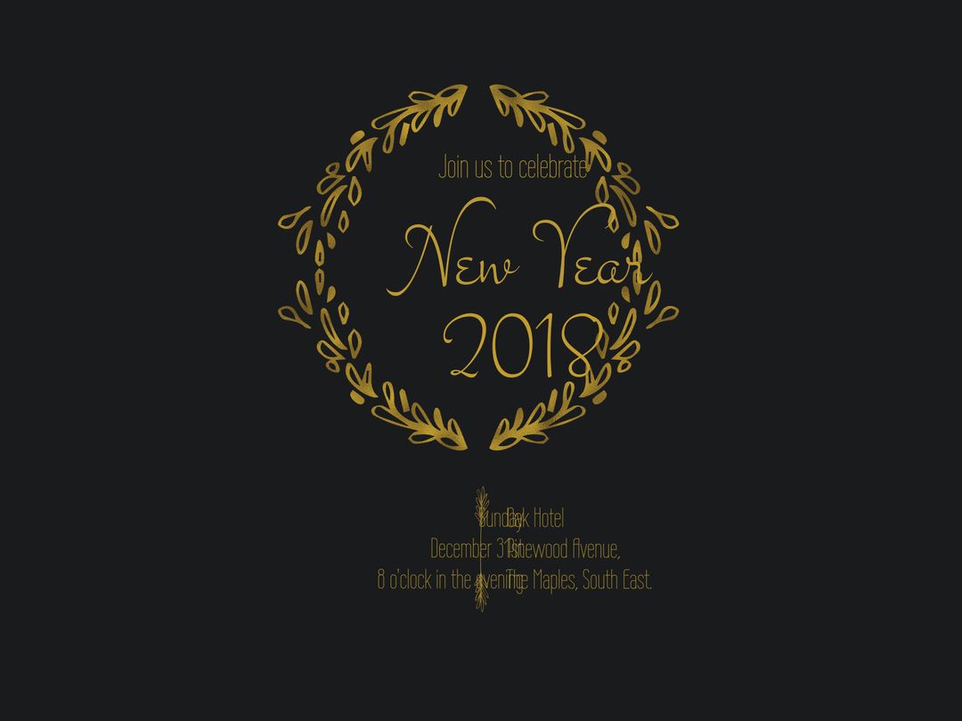 Elegant New Year 2018 Invitation with Golden Laurel Wreath