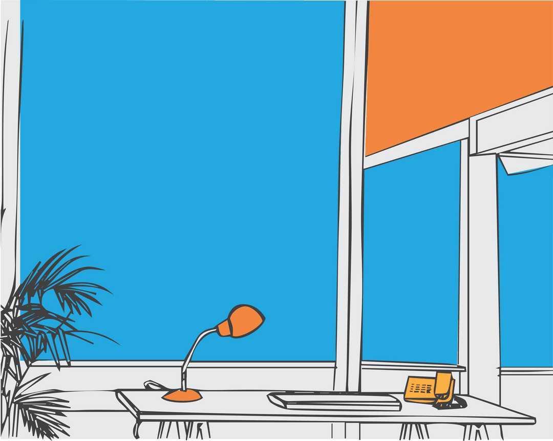 Transparent Office Desk Lamp Scenic Window View Urban Style