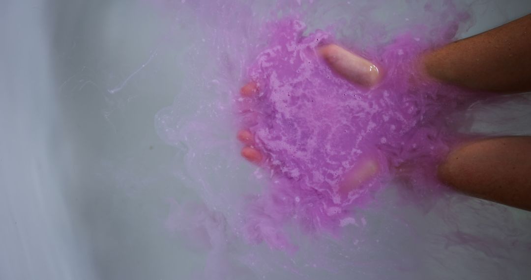 Caucasian Woman Relaxing in Purple Water Bath, Embracing Self-Care in Modern Bathroom - Free Images, Stock Photos and Pictures on Pikwizard.com