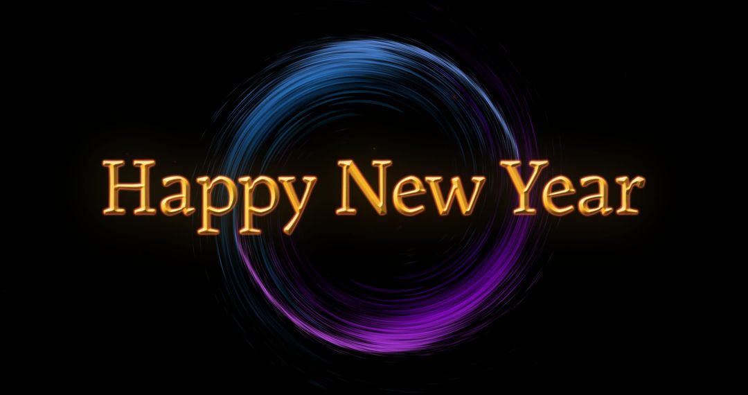 Happy New Year Glowing Text with Spiraling Light