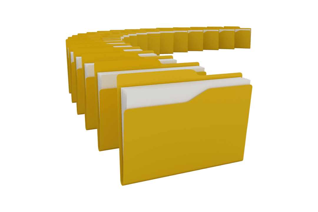 Row of Yellow Folders on Transparent Background for Data Organization