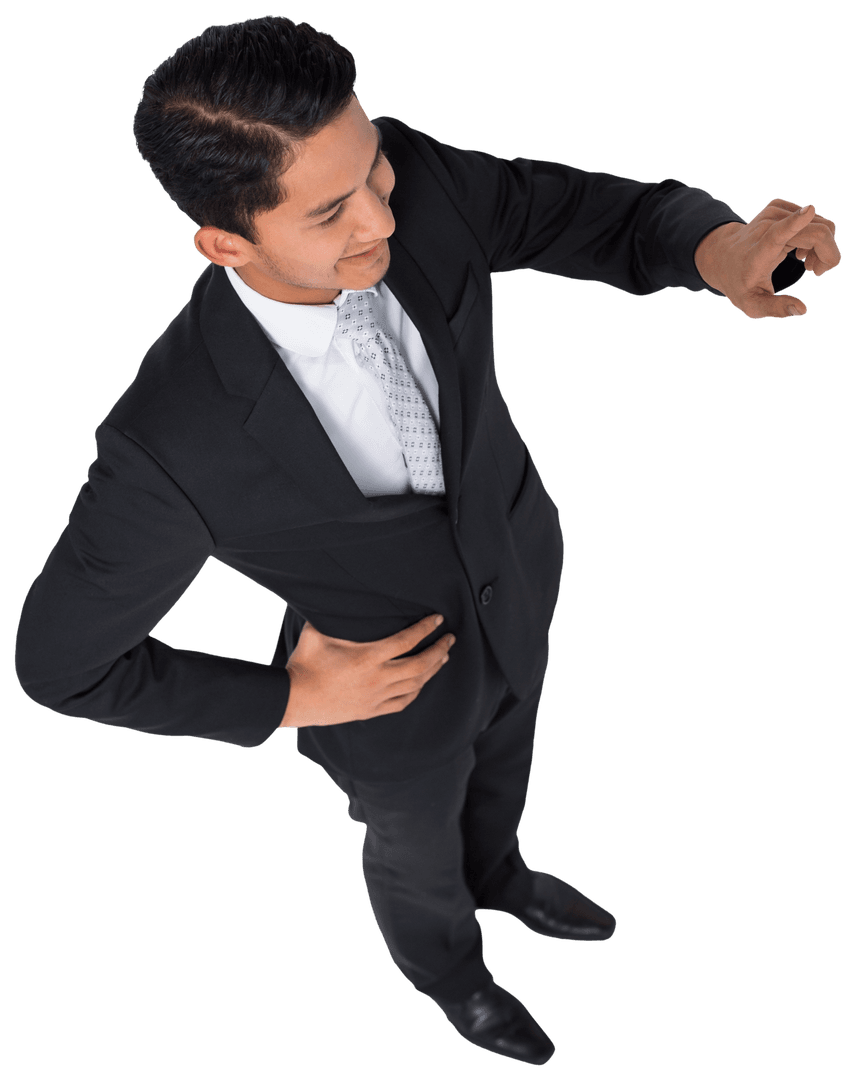 Confident Asian Businessman Pointing on Transparent Background