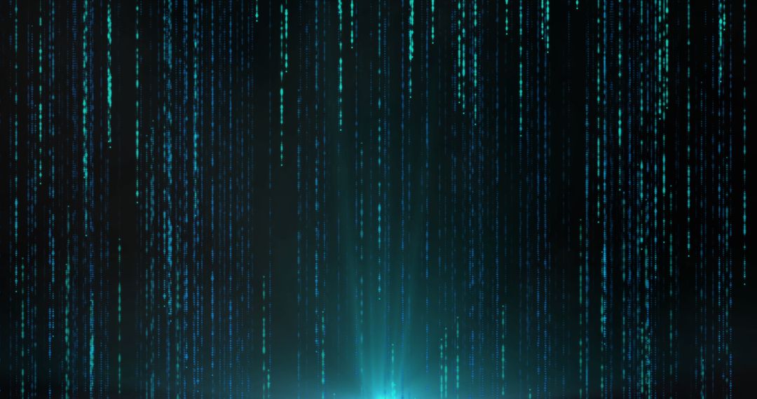 Glowing Digital Matrix Code Streams Across Black Background