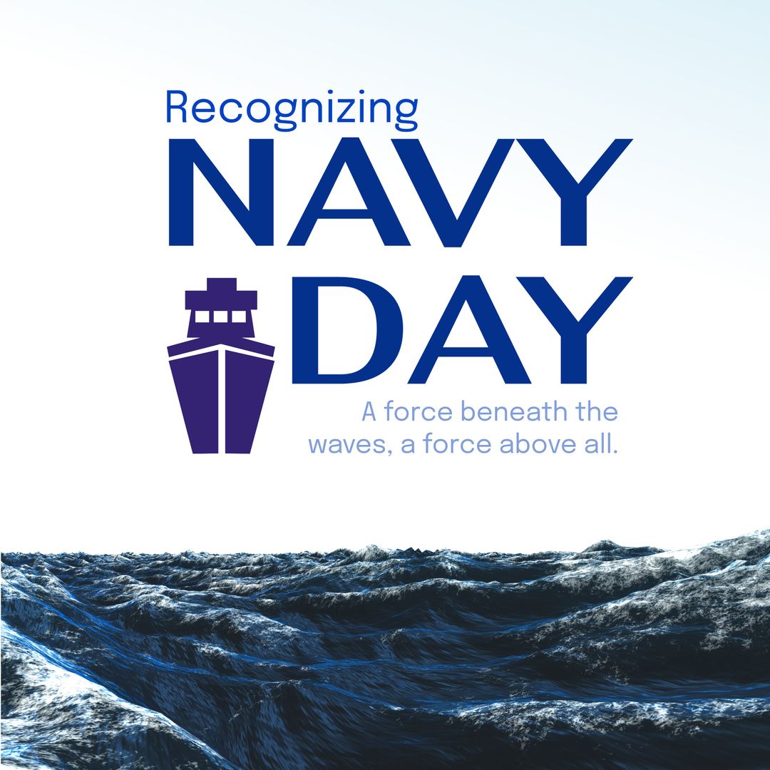 Navy Day Celebration with Ocean Waves and Ship Silhouette